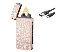 GADATOP Briquet électrique à arc plasma rechargeable par USB - Briquet coupe-vent avec affichage LED de l'alimentation pour bougie (fleur noble or rose)