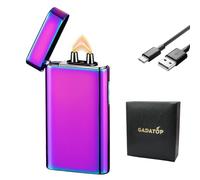 GADATOP Briquet électrique rechargeable Arc Plasma Briquet sans flamme Briquet d'extérieur Briquet coupe-vent en métal avec indicateur de batterie clignotant rythmique pour bougie (couleur )