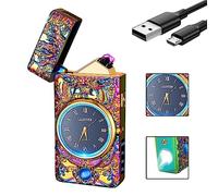 GADATOP Briquet Plasma, Briquet à Arc électrique, Briquet USB, Briquet Coupe-Vent, Briquet en métal Cadran Lumineux Real Watch Éclairage LED (Multicolore)