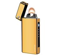 GADATOP Briquet plasma électrique avec indicateur de batterie LED, rechargeable, sans flamme, résistant aux tempêtes, pour bougies, barbecue et camping (doré)