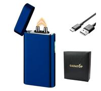 GADATOP briquet rechargeable briquets électriques briquet personnalisé briquets tempête métal avec affichage LED batterie luxe parfait pour barbecue camping et comme cadeau pour les anniversaires,Bleu