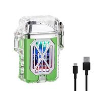 GADATOP Briquet Rechargeable électronique, Briquet à Arc électrique, Briquet Rechargeable à Double Arc Transparent et étanche extérieur Coupe - Vent sans Flamme à Plasma (Vert)