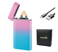 GADATOP Briquet tempête électrique Rechargeable USB avec Affichage LED Batterie Design métallique idéal pour Camping, Barbecue et comme Cadeau pour Hommes et Femmes (Dégradé de Bleu Pastel)