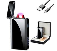 GADATOP Briquet tempête USB Rechargeable avec Design Moderne et Affichage LED Batterie idéal pour Les fêtes, Les Sorties en Plein air et comme Cadeau Tendance pour Amis et Famille (Noir)