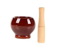 gadget de cuisine Mortier en porcelaine avec pilon bois Home Vintage Design Brown et Spice Herb Grinder Pill Crusher Set, Fine-Quality Porcelain