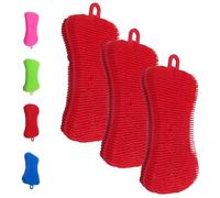 Gadgetime USA Lot de 3 éponges à vaisselle en silicone - Brosse double face - Multifonction et réutilisable - Pour nettoyer la vaisselle, les fruits et les légumes - Rouge