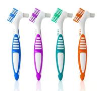 GadgetNestUSA Lot de 4 brosses de nettoyage double face à poils doux et fermes pour prothèses dentaires, protège-dents, protège-dents, poignée ergonomique pour les voyages