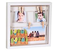 Gadgy ® Cadre 3D Photo avec 18 Clips | Pele Mele Bois de 25x25x4 cm | Effet Epais Profond | Decoration Murale pour Salon Original, Blanc