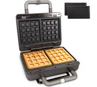 Gadgy Gaufrier et Croque Monsieur 2 en 1 - Plaques antiadhésives amovibles pour gaufres et grils - Poignée Cool-Touch - Voyant lumineux - Rangement vertical - Thermostat - Noir mat/Argent