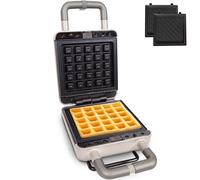 Gadgy Gaufrier et Croque-Monsieur 2 en 1 - Plaques Interchangeables Anti-Adhésives - Thermostat et Voyants Lumineux - Rangement Vertical - Compact Argent Mat