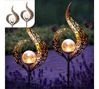 Gadgy Jeu de 2 Lampe Solaire Exterieur Flamme, Decoration Jardin Lumières pour L'extérieur, Lampes Solaires Extérieures, Éclairage Chemins LED Métal et Boule Verre