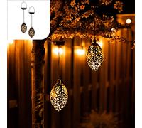 Gadgy Lot de 2 Lampes Solaires Suspendues d'Extérieur, Lanterne Solaire Marocaine en Métal, Décoration Orientale pour Jardin, Terrasse et Balcon, Éclairage Extérieur Suspendu