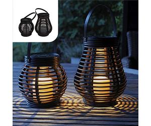 Gadgy Lot de 2 Lanternes Solaires de Jardin en Rotin - Lampes LED Extérieures Étanches - Éclairage Solaire Décoratif pour Terrasse, Allée, Balcon