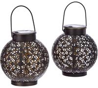 Gadgy Lampe Solaire Exterieur Decorative | Lot De 2 | Lanterne De Jardin À LED | Convient Comme Lampe De Table Ou Lampe À Suspendre | Métal Noir Et Or