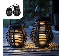 Gadgy Lot de 2 Lanternes Solaires Extérieures - Balcon - Allée & Jardin | Lampes LED de Jardin Effet Rotin - Éclairage Solaire Étanche pour Terrasse