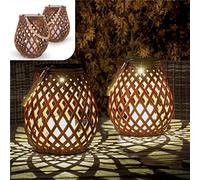 Gadgy Lot de 2 Lanternes Solaires Extérieures - Luminaires LED Effet Rotin pour Jardin, Terrasse et Balcon, Lampes Solaire Décoratives pour Table et Éclairage Extérieur