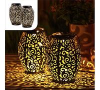 Gadgy Lot de 2 Lanternes Solaires Marocaines - Lampes LED Extérieures Étanches à Suspendre ou à Poser - Éclairage Oriental avec Effets d’Ombre pour Jardin, Terrasse ou Balcon