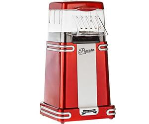 Gadgy Machine à Popcorn à Air Chaud 1200W Sans Huile Rouge Rétro | Prépare du popcorn en 2 à 4 min sans huile - Avec gobelet doseur et couvercle amovible, idéale pour soirées cinéma