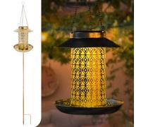 Gadgy Mangeoire Solaire pour Oiseaux - Lampe Solaire d’Extérieur et Mangeoire Or - Lanterne de Jardin Solaire et Nichoir - Décoration de Jardin Imperméable à Suspendre