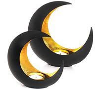 Gadgy Photophore Bougeoir Doré - Lot de 2 Bougeoirs Décoratifs pour Bougie - Bougie Chandelier Noir avec Porte-Bougie à Cire Lune - Lanterne Marocaine Élégante pour Table - Idéal Cadeau Décoratif