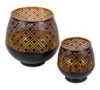 Gadgy Porte-Bougie Noir et Or - Décoration de Table à Manger 2 Pièces - Porte-Bougie en Métal avec Ornements - Décoration en Métal Noir - Décoration de Table Lanterne Noire - 10 x 9 cm & 16 x 15 cm