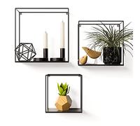 Gadgy Tablette Murale en Métal Noir - Set De 3 Tailles Différentes - Dimensions Grande Étagère 32x32x12 cm - Wall Shelves Industrial - Décoration Murale - Design Carré