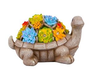 Gadgy Solar Gartenfiguren Schildkröte - Solarlampen für außen - Solarleuchte Figuren Deko mit Sukkulenten - Gartendeko für draußen - Balkon Deko Tierfigur - Gartenfigur Ornament Solarlaterne
