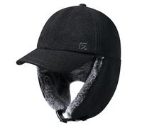 GADIEMKENSD Casquette de Baseball en Laine d'hiver avec Rabats d'oreille Chapeau de Trappeur réfléchissant pour Hommes Femmes Chapeau de Chasse Coupe-Vent pour Travail extérieur Ski Neige Noir