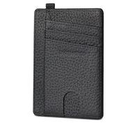 GADIEMKENSD Credit Card Holder RFID Blocking Genuine Leather Slim Card Wallet Compact Size Card Cases for Men Keychain Wallet Purse with D Ring Llaveros De Hombre ID Exemption Card Set Charcoal Black