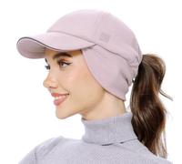 GADIEMKENSD Women's Fleece Ponytail Hat Reflective Winter Hat with Earflaps Bomber Hat with Drop Down Ear Warmers Adjustable Baseball Cap Beanie for Skiing Snowboarding Hiking Running Purple