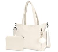 GADITIEK Velours Côtelé Tote Bag Femme, Grand Sac Travail Bandoulière Femme, Sac à Main Shopping - Tote Bag Fermeture Eclair Pour Bureau Travail École et Voyages (Blanc)