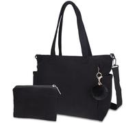 GADITIEK Velours Côtelé Tote Bag Femme, Grand Sac Travail Bandoulière Femme, Sac à Main Shopping - Tote Bag Fermeture Eclair Pour Bureau Travail École et Voyages (noir)