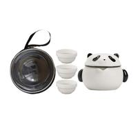 Gadpiparty 1 Ensemble de Thé Céramique Portable pour Voyage avec Théière Panda et Tasses Léger et Résistant Livré avec Pochette de Transport Noire