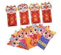 Gadpiparty 12 Pièces Enveloppes rouges chinoises motif dragon pour Nouvel An chinois paquets chance colorés et pratiques lot mixte cartoon réutilisables