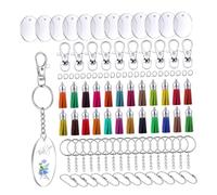 Gadpiparty 144 Pièces Porte Clés Acrylique Transparent Rond avec Glands et Anneaux pour Bricolage et Décoration