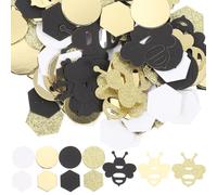 Gadpiparty 180 Confettis en Papier Thème Abeille Biodégradables et Réutilisables Mélange Hexagonal et Rond en Or Noir Blanc Décoration Anniversaire et Fête à Parsemer sur Table