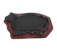 Gadpiparty 1ensemble Plaque de Cuisson Fonte Antiadhésive pour Steak et Poisson Plateau Grill Teppanyaki avec Support Bois Barbecue et Repas Famille