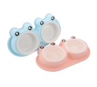 Gadpiparty 2 Ensembles Gamelle Chat Double Motif Grenouille Antidérapante Ensemble avec Bols Plastiques Blanc Rose et Bleu pour Nourriture et Eau Petits Animaux