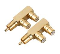 Gadpiparty 2 pièces Adaptateur Audio Cuivre à Angle Droit Mâle vers Femelles Connecteur RCA Plaqué Or Double Sortie pour Équipements Audio et Appareils d’Enregistrement Lot