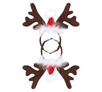 Gadpiparty 2 Pièces Bandeau de Noël pour Chien avec Bois de Cerf, Mini Chapeau Rouge, Peluche Courte, Doux et Confortable, pour Fêtes de Famille et Noël, pour Chien et Animal de Compagnie