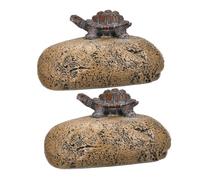 Gadpiparty 2 pièces Boîte à Clés Résine Forme de Tortue sur Pierre Cache Clé Extérieur et Intérieur Boîte de Rangement pour Jardin Décoratif et Pratique