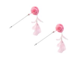 Gadpiparty 2 Pièces Chat Interactif Balle en Peluche Rose et Plume, Baguette à Chatouiller en PVC, pour Attirer L'attention des Chats la Maison