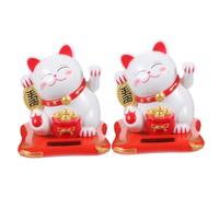 Gadpiparty 2 Pièces Figurine Chat Chanceux Solaire Décoration Feng Shui Maneki Neko Blanche Ornement de Fortune pour Maison Bureau et Voiture Résistant et Mignon