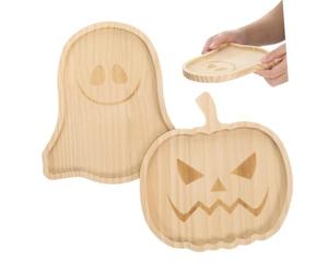 Gadpiparty 2 Pièces Plateau de Service pour Collations Halloween en Bois | Décor Automnal pour Célébration Halloween, Usage Scolaire ou Centre Commercial, pour Petits Objets et Nourriture