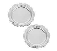 Gadpiparty 2 Pièces Plateau de Service Vintage Rond en Fer Argenté, Floral | Buffet ou Camping, Usage Polyvalent, Résistant aux Chocs, Nettoyage Facile, Style Rétro Antique