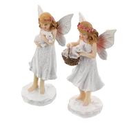 Gadpiparty 2 Pièces Resin Flower Fairy Statue with Rabbit Basket Angel Sculpture for Garden and Christmas Decoration Indoor Outdoor Holiday Ornament