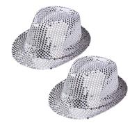 Gadpiparty 2Pcs Pailleté Fedora Chapeau Paillettes Sequin Chapeau Solide Couleur Danse Jazz Haut-De- Rétro Disco Cap Unisexe Costume Cap Pour Hommes Accessoires De Fête