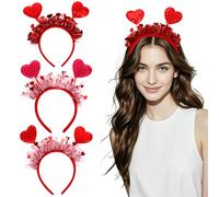 Gadpiparty 3 Pcs Bandeau Bopper Tête De Coeur Rouge Bandeaux De Coeur À Paillettes Roses Avec Guirlandes Accessoires De Cheveux En Forme De Coeur À Paillettes Pour Femmes