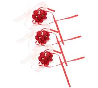 Gadpiparty 3 Pièces Bracelet Ornement du Marié en Tissu Rouge Vintage et Rustique, Accessoire de Costume Élégant pour Mariage et Bal de Promo, Décoration de Poignet pour Future Mariée