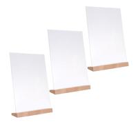 Gadpiparty 3 Pièces Support de Présentation de Table avec Base Bois Porte-affiche Transparent Incliné Acrylique pour Menus Flyers et Photos Support de Signalétique pour Restaurants Bureaux et